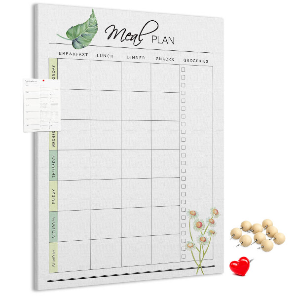 Tablero de corcho Plan de comidas con detalles florales