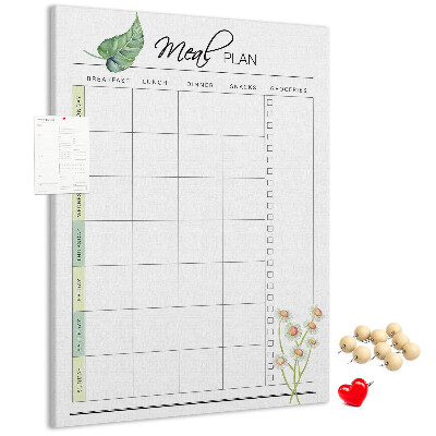 Tablero de corcho Plan de comidas con detalles florales