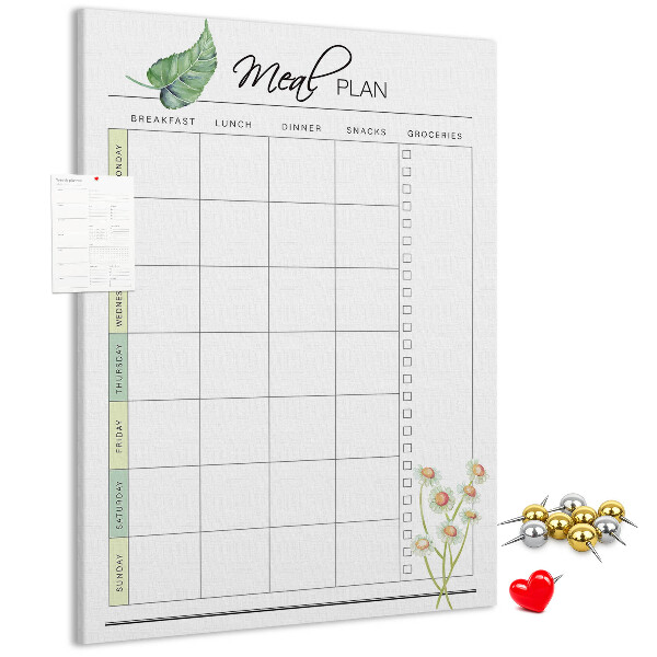 Tablero de corcho Plan de comidas con detalles florales