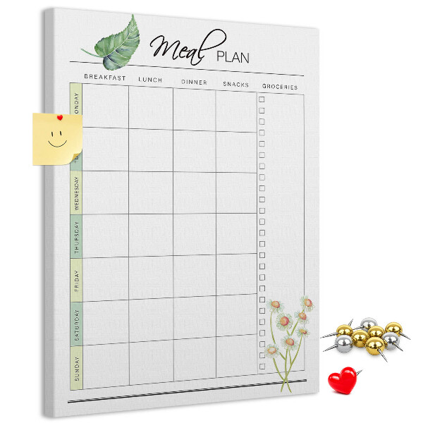 Tablero de corcho Plan de comidas con detalles florales