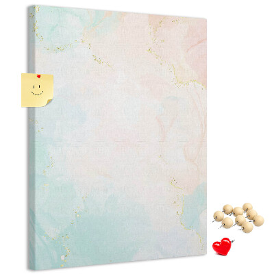 Pizarra de corcho decorativa con diseño de delicados lunares en tonos pastel y detalles dorados