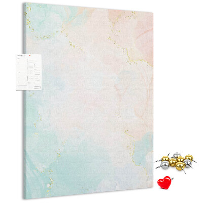 Pizarra de corcho decorativa con diseño de delicados lunares en tonos pastel y detalles dorados