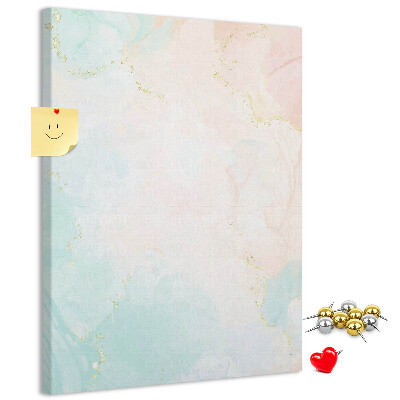 Pizarra de corcho decorativa con diseño de delicados lunares en tonos pastel y detalles dorados