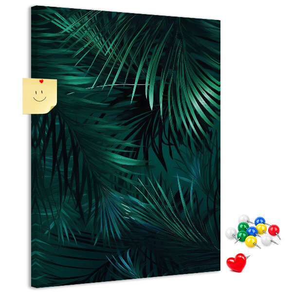 Tablero de corcho para pared con diseño de hojas tropicales en tonos verdes intensos