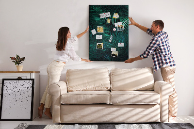 Tablero de corcho para pared con diseño de hojas tropicales en tonos verdes intensos