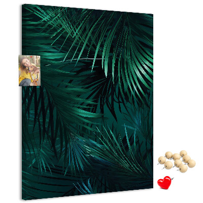 Tablero de corcho para pared con diseño de hojas tropicales en tonos verdes intensos