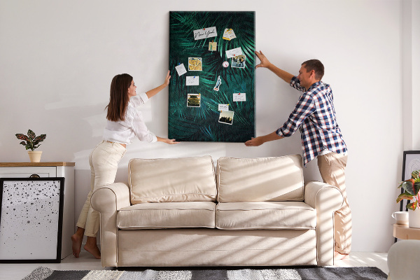 Tablero de corcho para pared con diseño de hojas tropicales en tonos verdes intensos