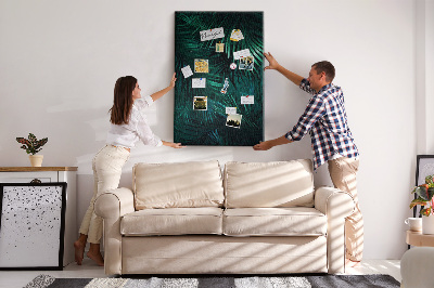 Tablero de corcho para pared con diseño de hojas tropicales en tonos verdes intensos