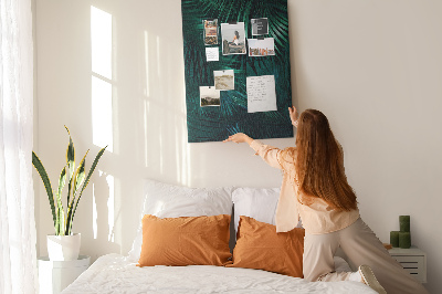 Tablero de corcho para pared con diseño de hojas tropicales en tonos verdes intensos