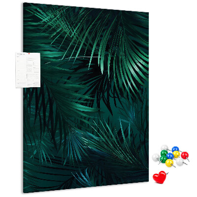 Tablero de corcho para pared con diseño de hojas tropicales en tonos verdes intensos