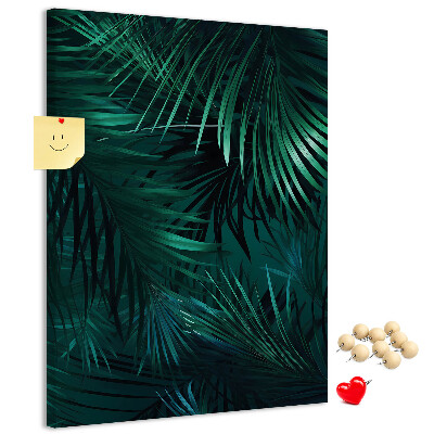 Tablero de corcho para pared con diseño de hojas tropicales en tonos verdes intensos