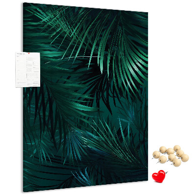 Tablero de corcho para pared con diseño de hojas tropicales en tonos verdes intensos