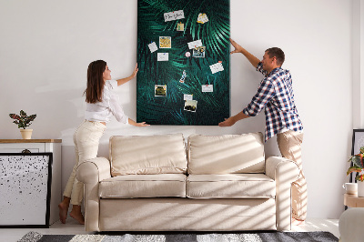 Tablero de corcho para pared con diseño de hojas tropicales en tonos verdes intensos