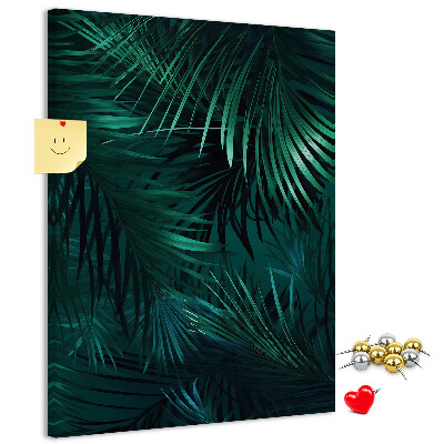 Tablero de corcho para pared con diseño de hojas tropicales en tonos verdes intensos