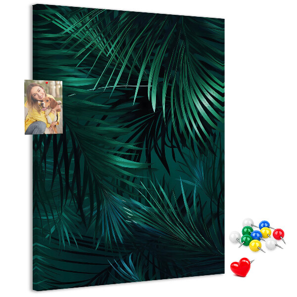 Tablero de corcho para pared con diseño de hojas tropicales en tonos verdes intensos