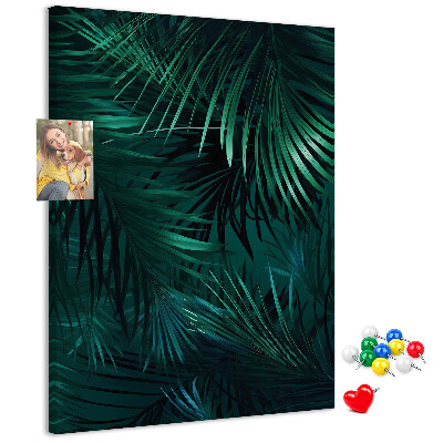 Tablero de corcho para pared con diseño de hojas tropicales en tonos verdes intensos