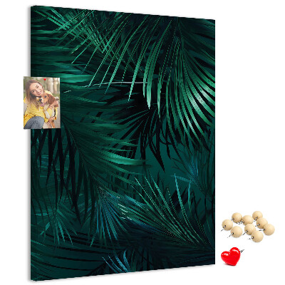 Tablero de corcho para pared con diseño de hojas tropicales en tonos verdes intensos