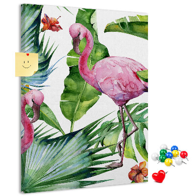 Tablón de corcho Alegres flamencos en un entorno tropical