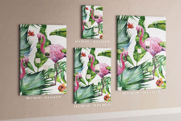 Tablón de corcho con diseño de flamencos en entorno tropical