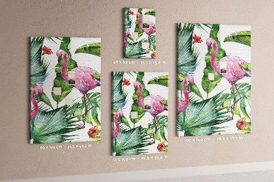Tablón de corcho con diseño de flamencos en entorno tropical