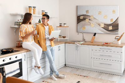 Pizarra de corcho con diseño de ondas en tonos marrones y beige