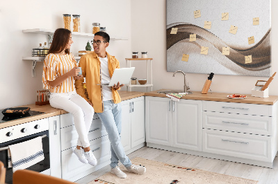 Pizarra de corcho con diseño de ondas en tonos marrones y beige