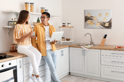 Pizarra de corcho con diseño de ondas en tonos marrones y beige