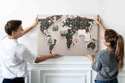Mapa del mundo de corcho diseño a color con cuadrados