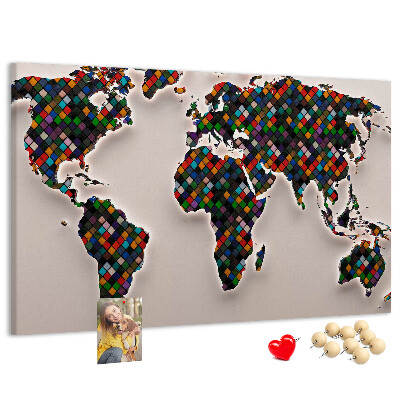 Mapa del mundo de corcho diseño a color con cuadrados