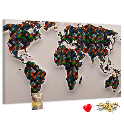 Mapa del mundo de corcho diseño a color con cuadrados