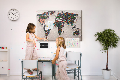Mapa del mundo de corcho diseño a color con cuadrados