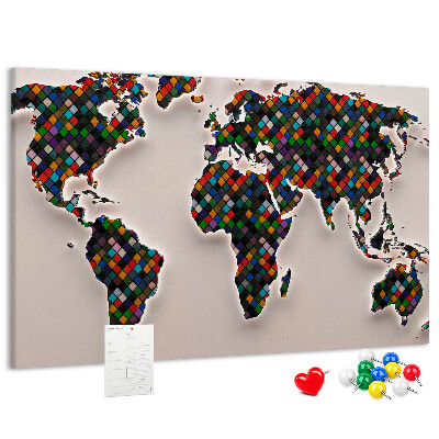 Mapa del mundo de corcho diseño a color con cuadrados