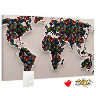 Mapa del mundo de corcho diseño a color con cuadrados