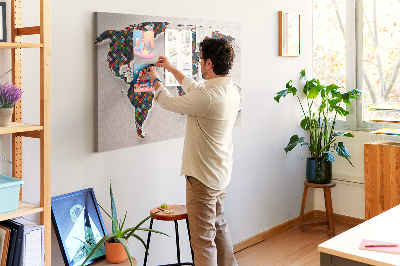 Mapa del mundo de corcho diseño a color con cuadrados