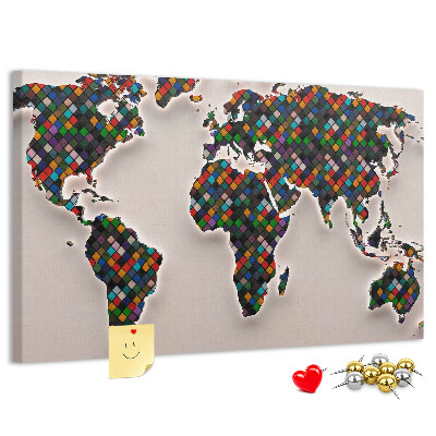 Mapa del mundo de corcho diseño a color con cuadrados