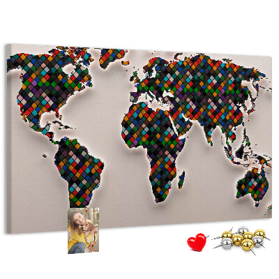 Mapa del mundo de corcho diseño a color con cuadrados