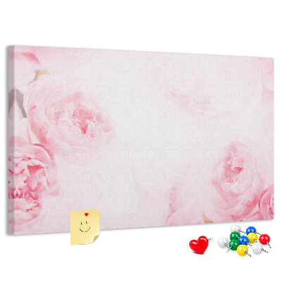 Tablero de anuncios con diseño de delicadas flores rosas sobre fondo claro