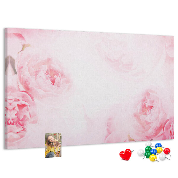 Tablero de anuncios con diseño de delicadas flores rosas sobre fondo claro