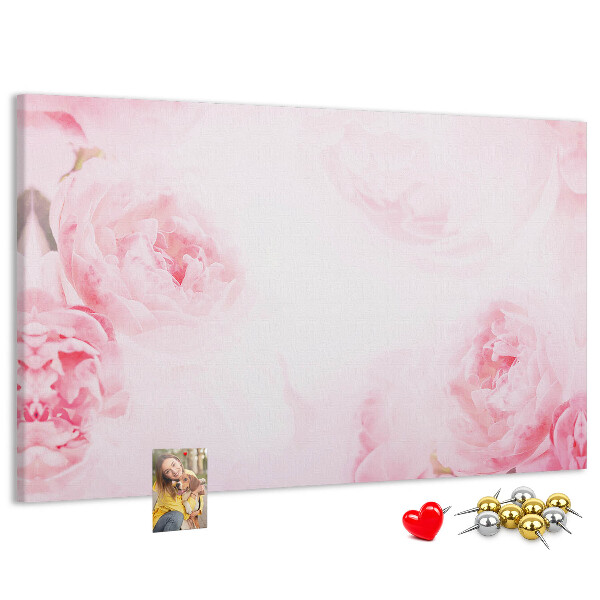 Tablero de anuncios con diseño de delicadas flores rosas sobre fondo claro