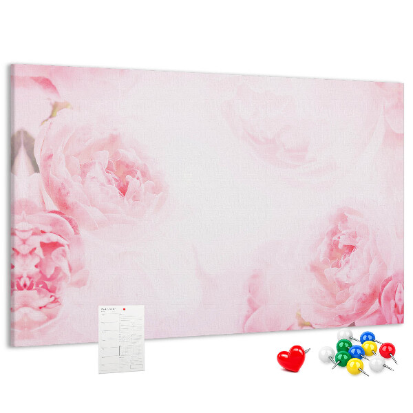 Tablero de anuncios con diseño de delicadas flores rosas sobre fondo claro
