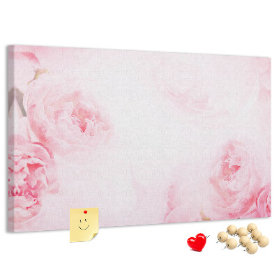 Tablero de anuncios con diseño de delicadas flores rosas sobre fondo claro