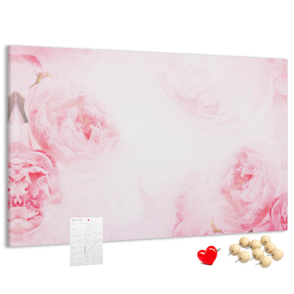 Tablero de anuncios con diseño de delicadas flores rosas sobre fondo claro