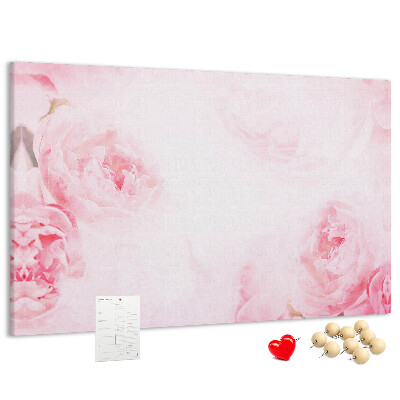 Tablero de anuncios con diseño de delicadas flores rosas sobre fondo claro