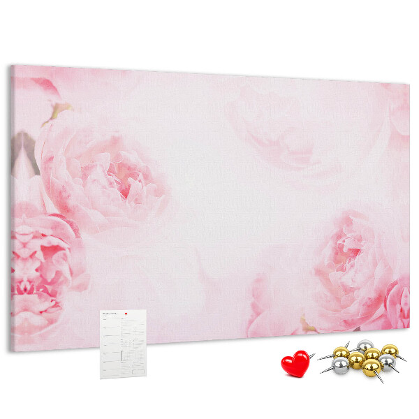Tablero de anuncios con diseño de delicadas flores rosas sobre fondo claro
