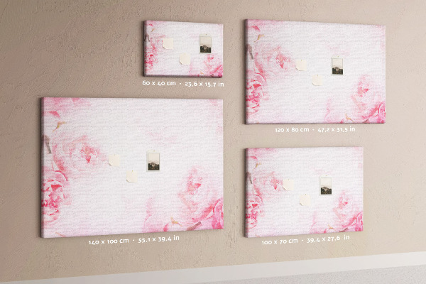 Tablero de anuncios con diseño de delicadas flores rosas sobre fondo claro