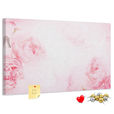 Tablero de anuncios con diseño de delicadas flores rosas sobre fondo claro