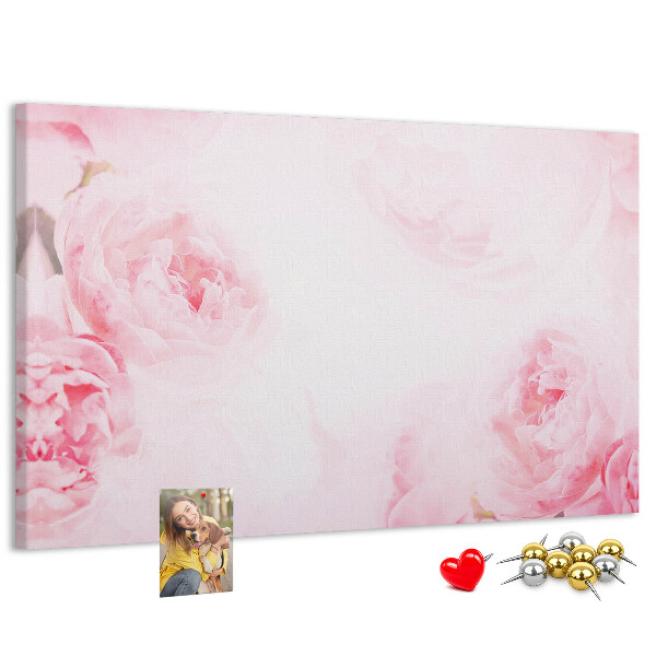 Tablero de anuncios con diseño de delicadas flores rosas sobre fondo claro