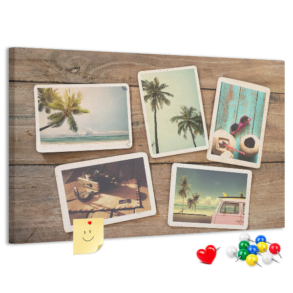 Tablero de corcho decorado para fotos de recuerdo de vacaciones tropicales