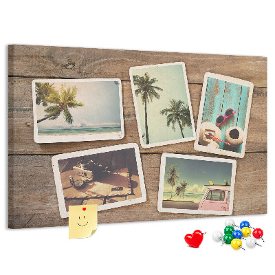 Tablero de corcho decorado para fotos de recuerdo de vacaciones tropicales