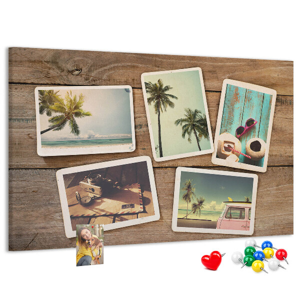 Tablero de corcho decorado para fotos de recuerdo de vacaciones tropicales